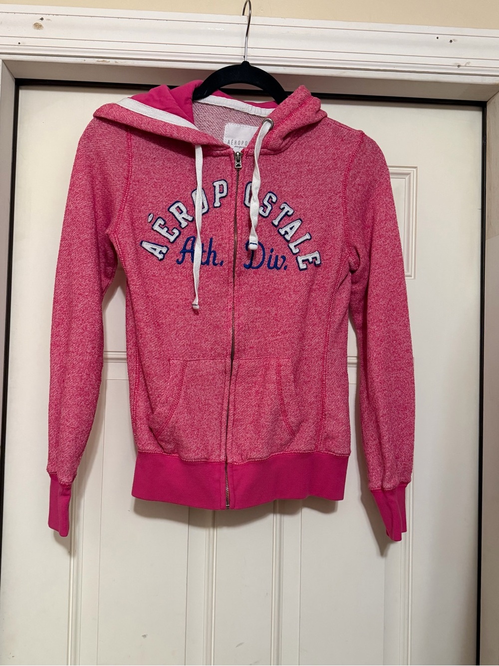Aeropostale Heathered Hot Pink Zip Hoodie with Contrast Drawstrings XS